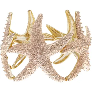 Womens Shiny Textured Starfish Stretch Bangle Cuff Statement Bracelet