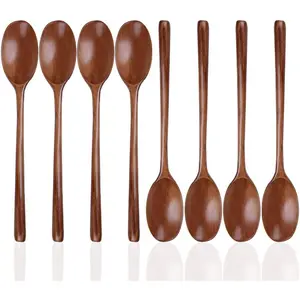 8 Pieces Wood Soup Spoons,  Wooden Ladle Spoon Set for Cooking Mixing Stirring Honey Tea Soda Dessert Coconut Bowl Nonstick Pots Kitchen- 9 Inch