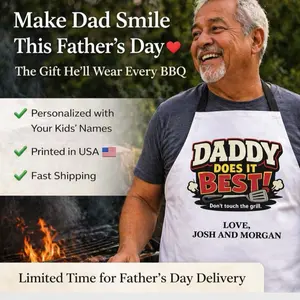 Personalized Dad Apron Funny BBQ Gift for Fathers Day, Custom Daddy Does It Best Apron, Grill Gift for Dad from Kids, Cooking Gift