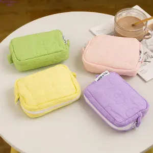 2026 New Cute Pastel Makeup Bag, Mini Padded Quilted Floral Clutch Square Bag, Portable Storage Pouch for Students, Soft Lightweight Cosmetic Bag Perfect for Daily Use, School, Travel, Lipstick & Small Beauty Essentials Organizer