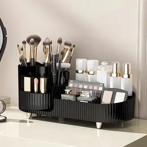 360 ° rotating storage box, Makeup organizer box, with 9 partition storage compartments, cosmetics, makeup brushes, skin care products, lipstick eyeshadow pen holder, office stationery