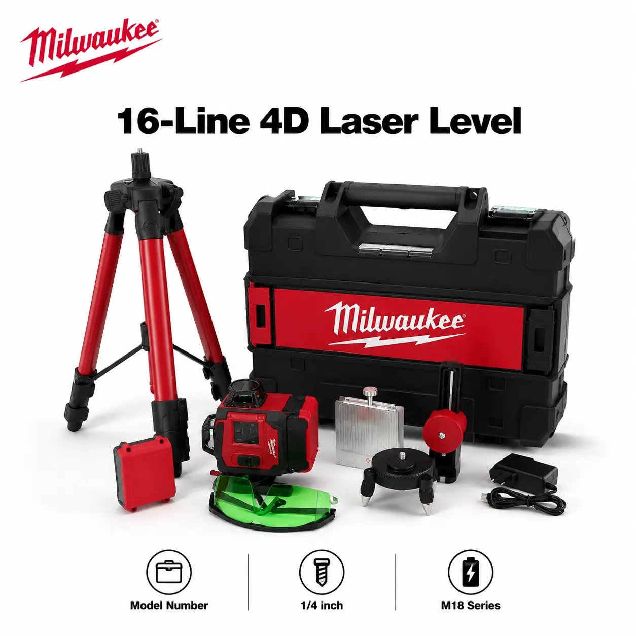 Milwaukee M12 4D 16-Line Laser Level, ±0.1mm/10m Accuracy, ±4° Self-Leveling Range, M12 Lithium-Ion Battery-Powered, for Interior Decoration, Tile Installation, Construction Marking