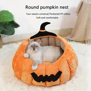 Cozy Halloween Pumpkin Pet Bed - Warm, Fun Cartoon Devil Design For Cats & Small Dogs, All-Season Comfort Halloween Cat Bed Pumpkin Cat Bed