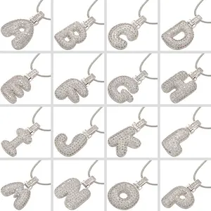 ZHUKOU Silver color Bubble initial letters necklaces 26 letters pendants necklaces for women Brass CZ Jewelry  VL34