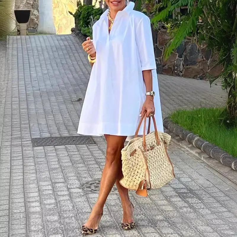 periwinkle linen dress Simple Life Linen-Blend Mini Dress in Dark Periwinkle Curves main image 1
