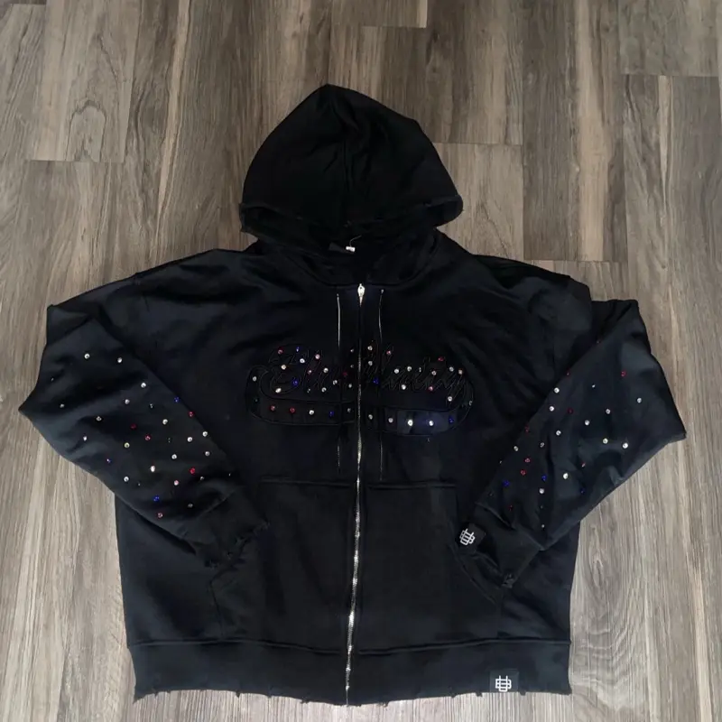 BlvkUnity 2.0 Rhinestone Zipup Hoodie with Sequin Detail for Women's Trendy Casual Wear