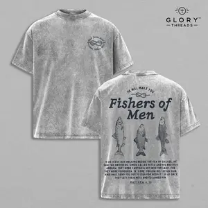 Fishers of Men - Matthew 4:19 Jesus T-Shirt Washed ,Bible Verse Clothing , Religious Apparel , Inspirational T-shirt Church Outfit Gym Pump Cover Back To School Outfits Gift for Christians
