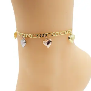9" Anklet with Hearts 14K Gold Plated - Fashion Accessory for Stylish Wear