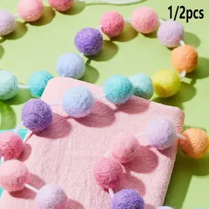 1/2pcs Macaron Color Velvet Ball Garland, 6.5 Feet Long Knitted Woolen Ball Garland, Festive Decor for Carnival Easter Thanksgiving Wedding Party