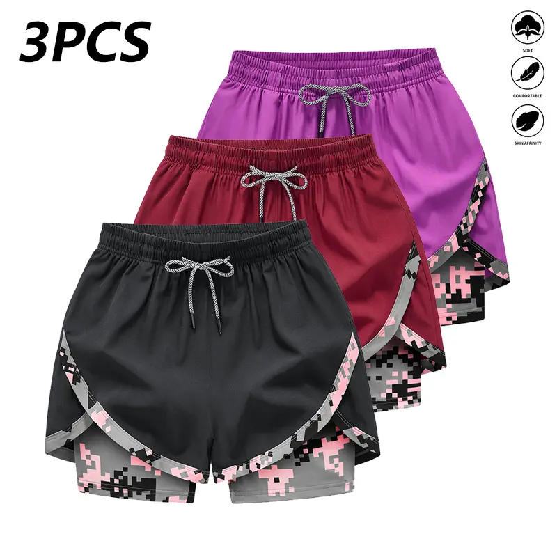 3-pack women’s fashion casual athletic shorts: comfortable elastic waistband, versatile yoga shorts; lightweight and elegant; fresh, minimalist design; breathable for everyday wear; short length for fitness, walking, and dance; summer sports shorts.