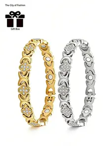 Women's Pure Copper Clover Bracelet, 3800 Gauss Magnetic, Shiny Zirconia Jewelry