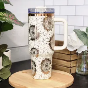 Sunflower Floral Design| Laser Engraved Full Wrap Drinkware | Elegant Tumbler for hydration at home or on the go use| Specialty Water Bottle Mug Washable Portable Bottled