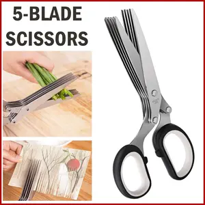 Herb Stainless Steel Scissors Set with 5 Blades & Cover - Multipurpose Kitchen Chopping Shears