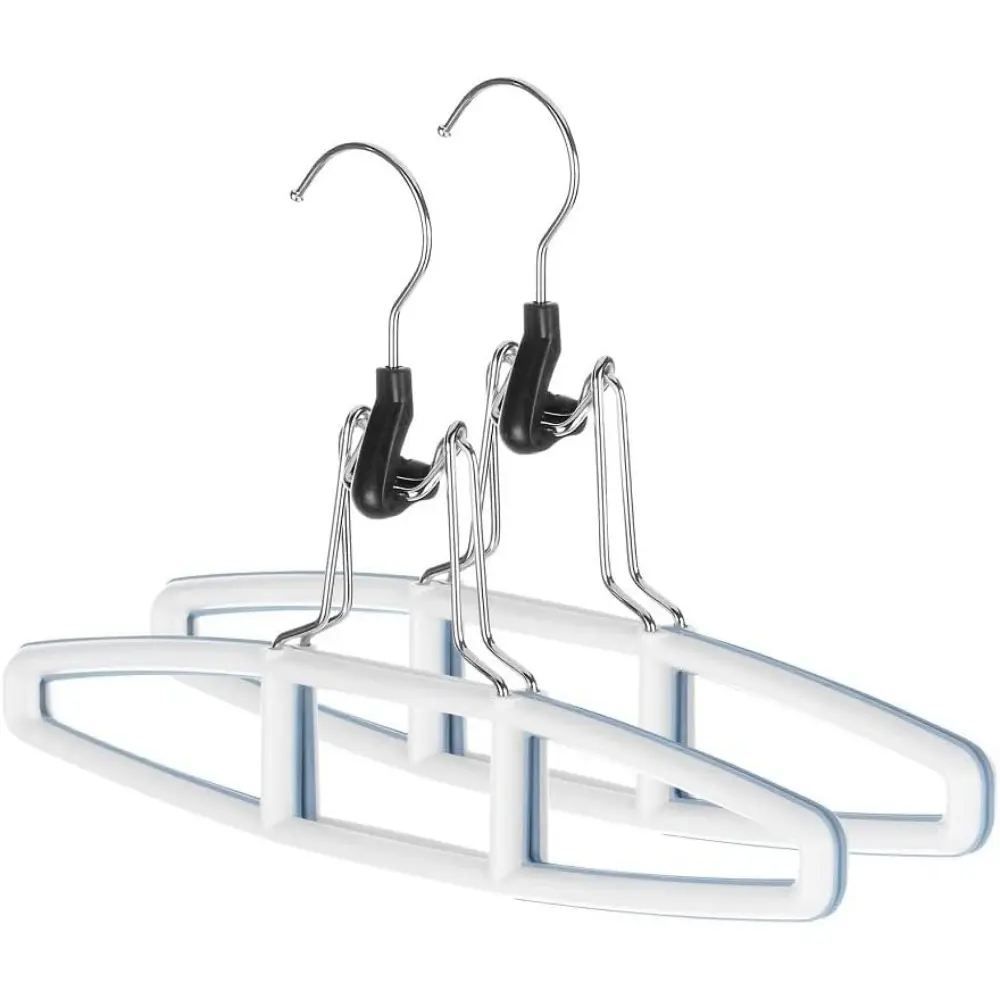 Sure-Grip Rubber Slack Hangers - White Home Organizer Hanger Set of 2, No Clip Design, Keeps Clothes Securely in Place for Dresses
