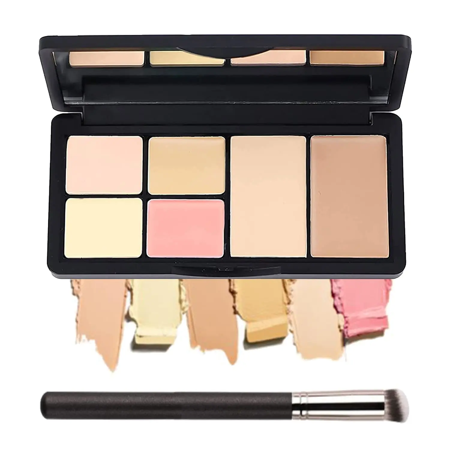 Lightweight 6-Color Concealer Palette with Brush – Corrects Dark Circles, Redness, Acne & Blemishes for Flawless Makeup.