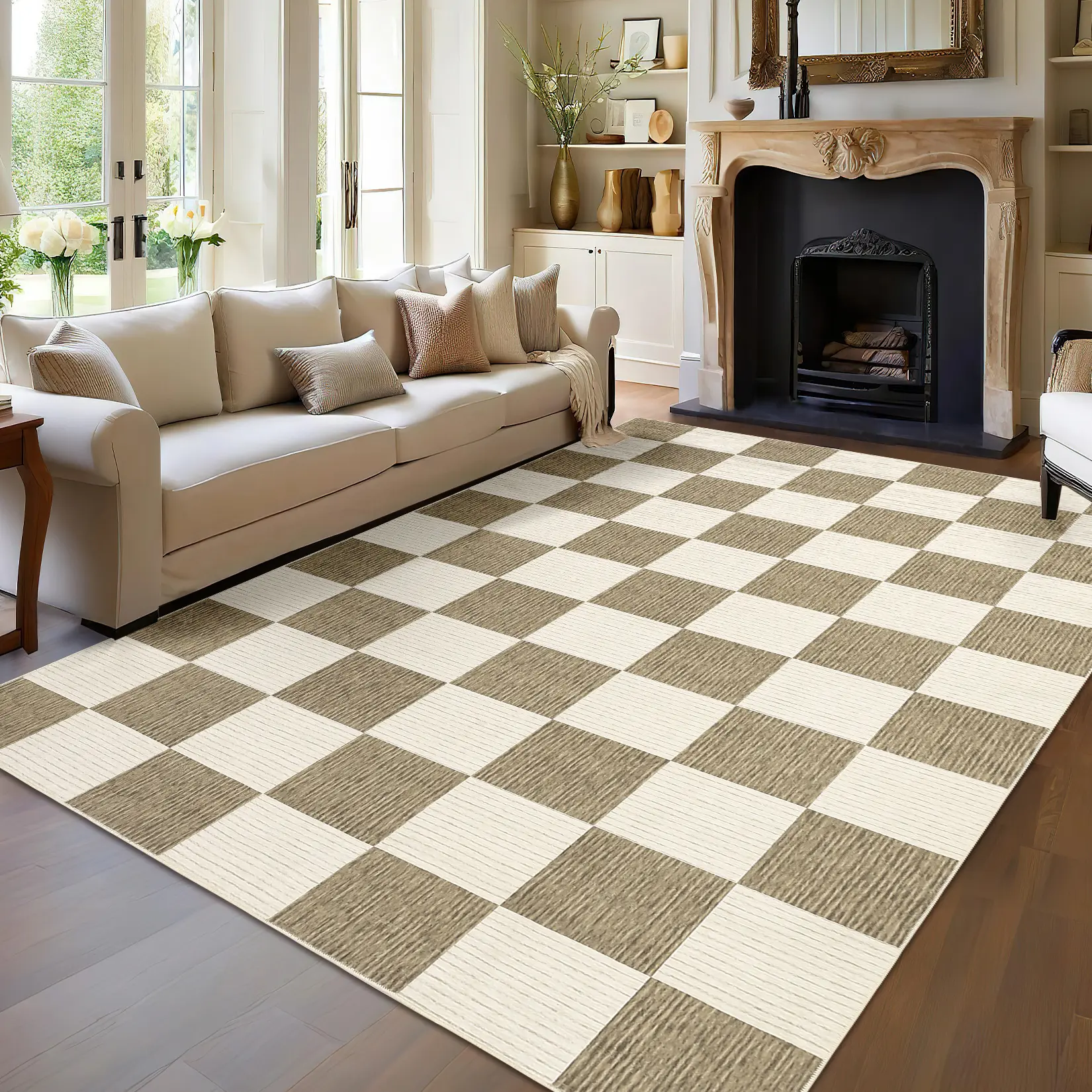 Garvee Modern Checkerboard Print G eometric Rug Soft Non-shedding Ultra-thin Foldable Area Rug Machine Washable Easy to Move and Maintain for Dining Rooms Living Rooms Playrooms and Children's Rooms carpet