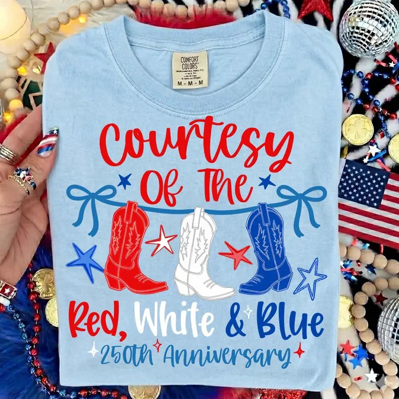 Comfort Colors Patriotic Cowboy Boots Shirt, Red White and Blue Graphic Tee, 4th of July USA T-Shirt, Americana Summer Gift for Her