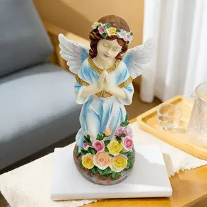 Hand-Painted Prayer Angel Statue with Floral Design – Elegant Resin Craft for Home or Garden Decor, Perfect Gift for Spiritual and Religious Enthusiasts, Indoor Use, Thanksgiving Decoration
