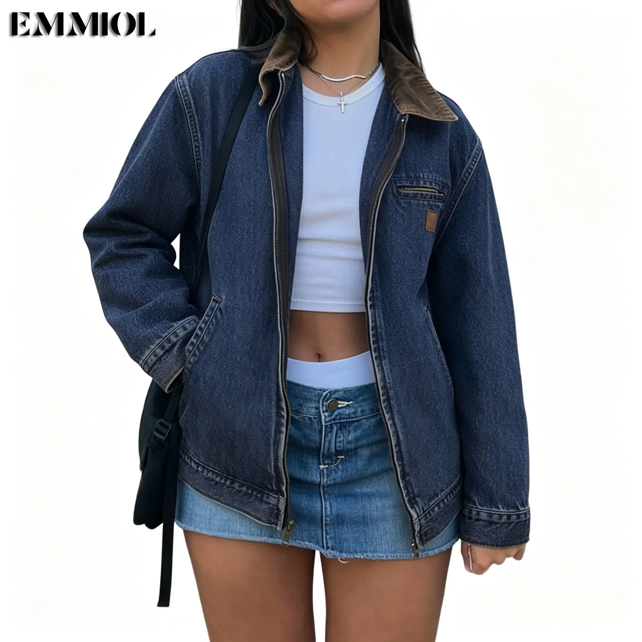 EMMIOL【Back to School】Barn Jean Jacket for Women Zipper 2026 Clean Fit Long Sleeve Denim Jackets EMMIOL【Back to School】Barn Jean Jacket for Women Zipper 2026 Clean Fit Long Sleeve Denim Jackets