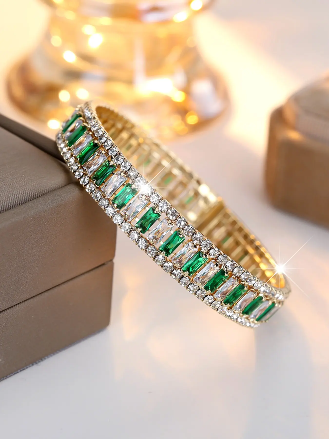 Exquisite Cuff Bangles Bracelets Green Synthetic Zirconia Stackable All Weather Fashionable Chunky Bangles for Women & Girls Holiday Party Engagement, Perfect for Wedding Jewelry, Daily Wear Anniversary Gift