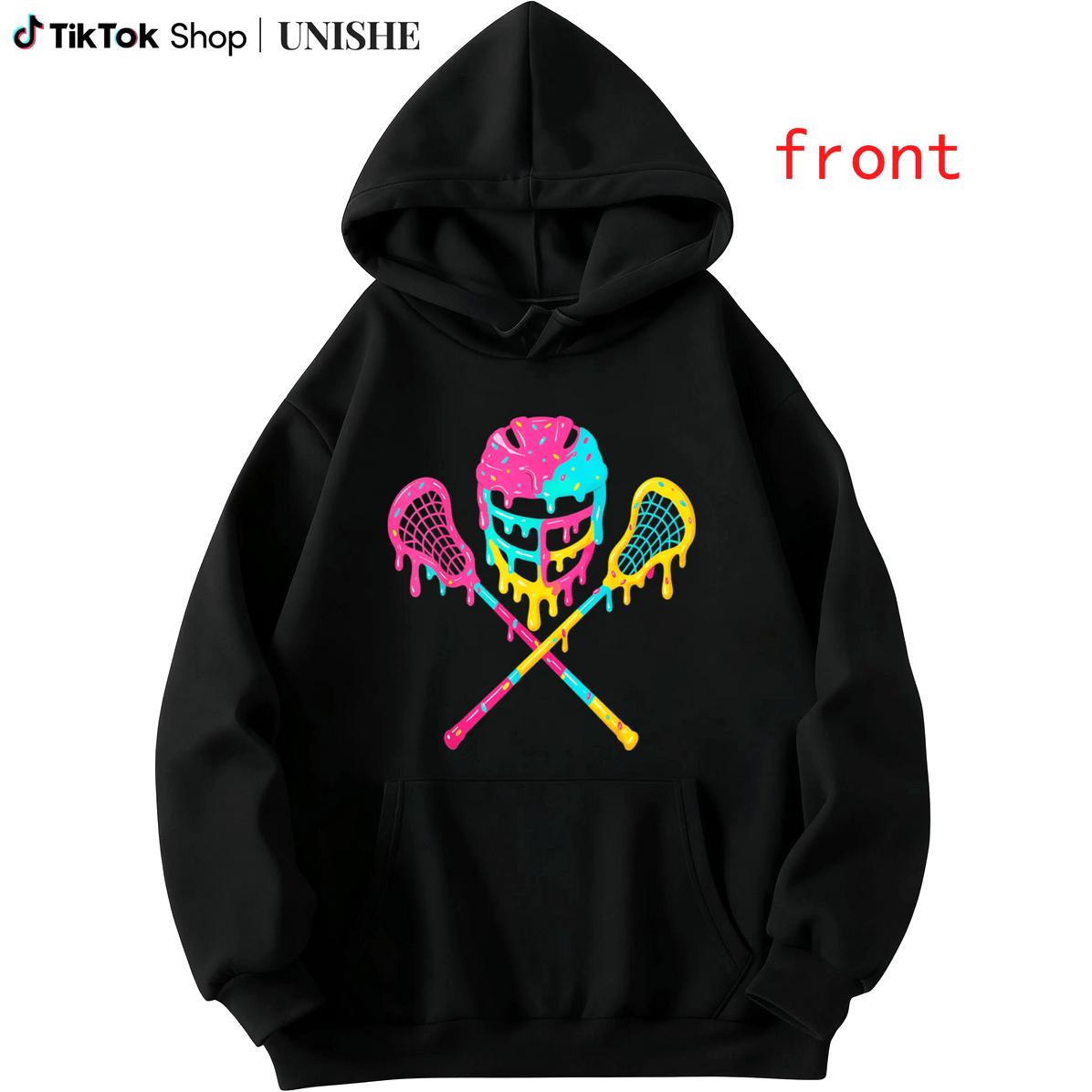 100% Lacrosse Drip Hoodie – Ice Cream Sticks And Lax Helmet Long Sleeve Top Hoodied Essential Cotton Sweaters Hoodied Sweaters for All Genders