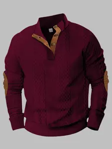 Men's Patchwork Print Button Decor Sweatshirts, Regular Fit Casual Long Sleeve Jumper for Spring & Fall, Fashion Men's Knitwear for Daily Wear