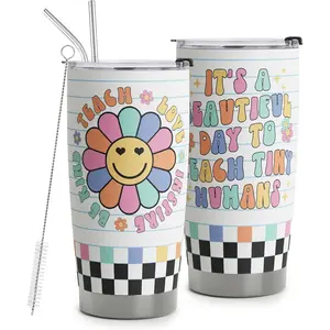 Teacher Appreciation Gifts - Stainless Steel Tumbler with Lid And Straws - Coffee Mug - 20oz  For Women  To School, Christmas Teacher Occasions