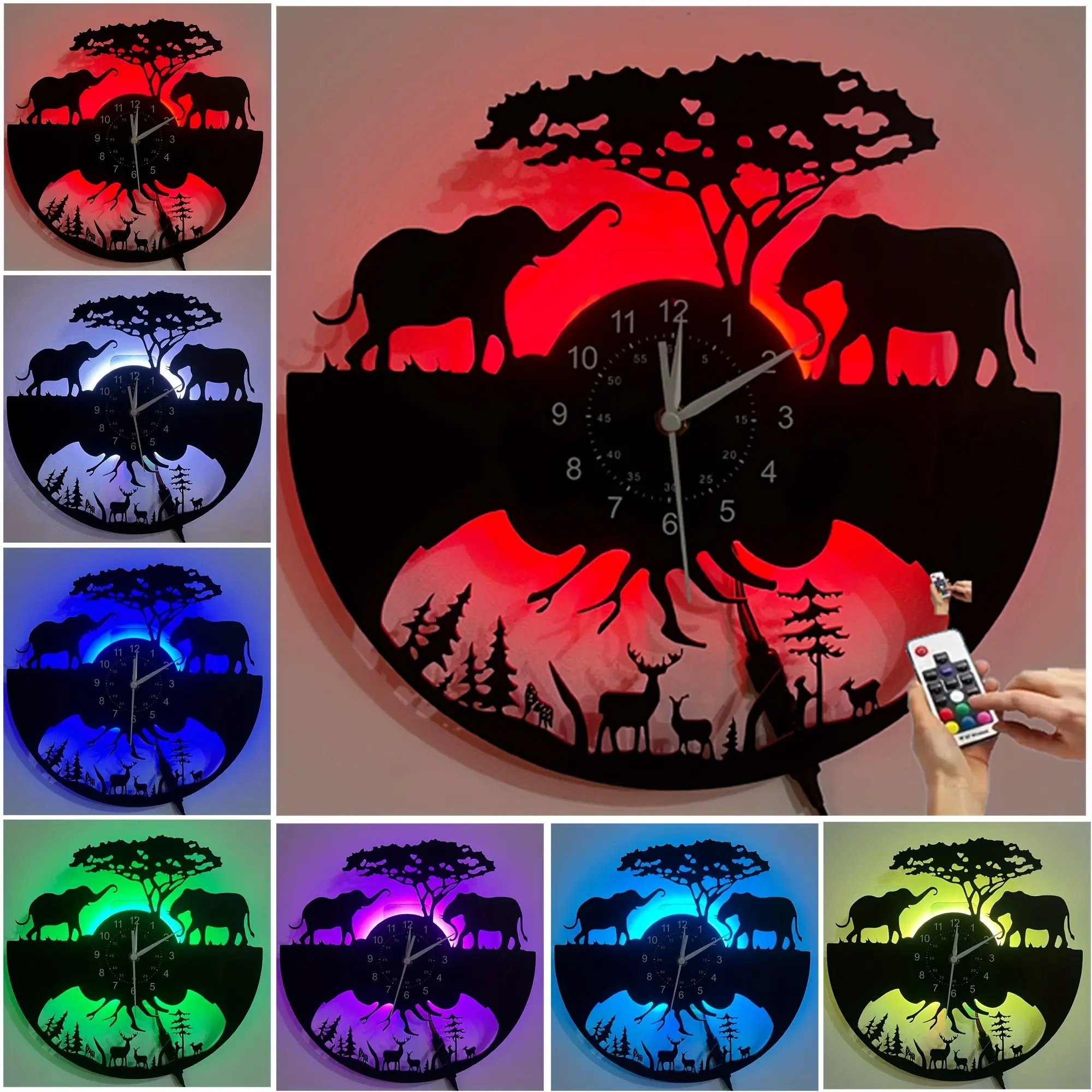 Vintage African Elephant Vinyl Record Clock, LED Wall Clocks, Silent Non-Ticking Movement, Unique Wildlife Design, Home Office Decor, Christmas Birthday Gift