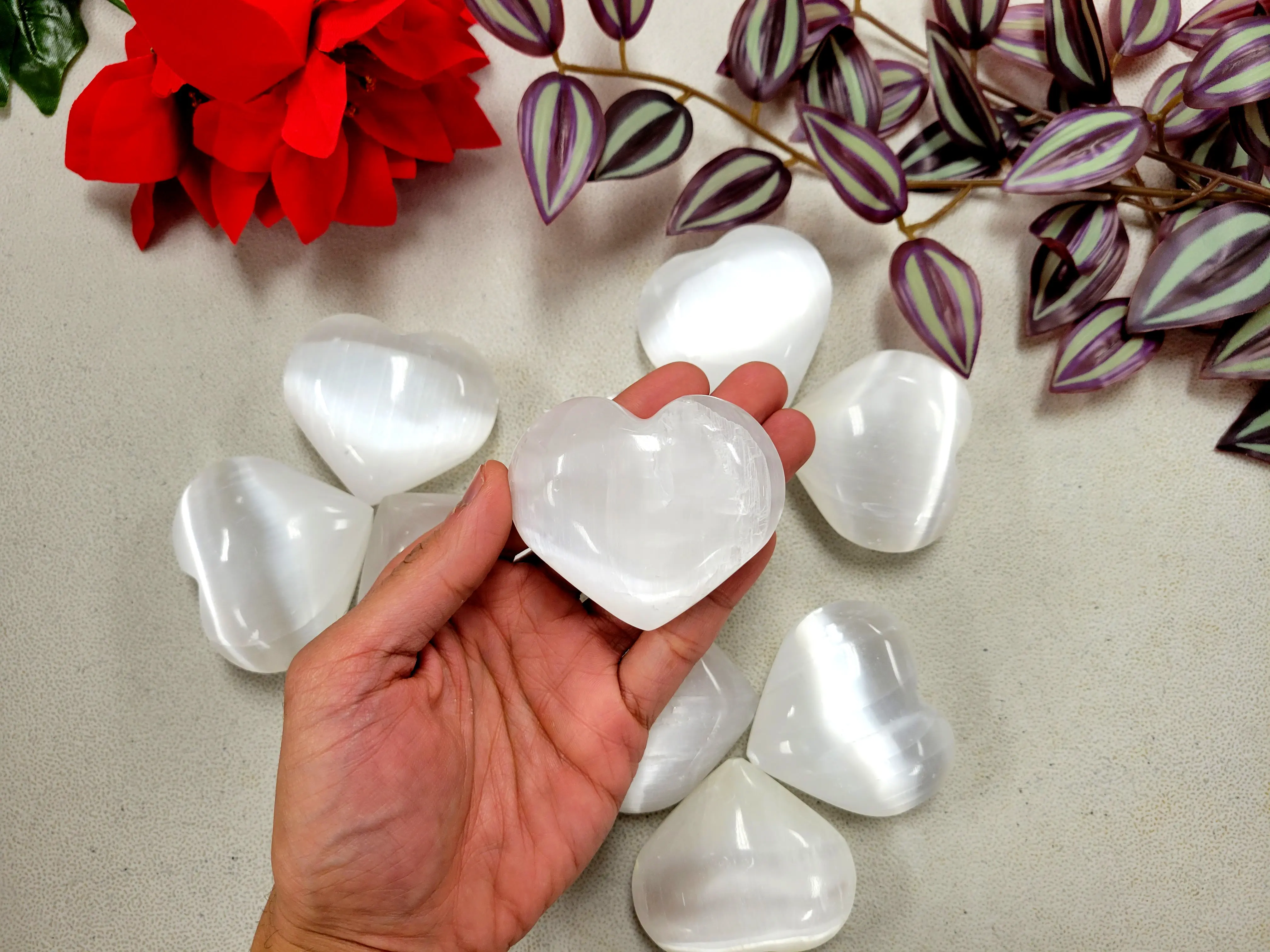 Selenite Crystal Heart Polished Selenite Satin Spar Palmstone Worrystone Pocket Stone
