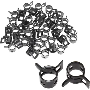 40 Pcs 1/4 ID Spring Band Type Clamps, 6mm Fuel Hose Clamps Fasteners, Black Spring Hose Clip for Fuel Hose Line Water Pipe Air Tube Silicone Hose, Fit 6.5-7.2mm OD Hose