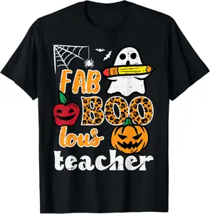 Cotton Fab Boo Lous Teacher Funny Halloween Costume Women T-Shirt Short Sleeve Crew Neck Top for Summer, Casual Streetwear, Halloween Gift Light Soft Men's Comfy