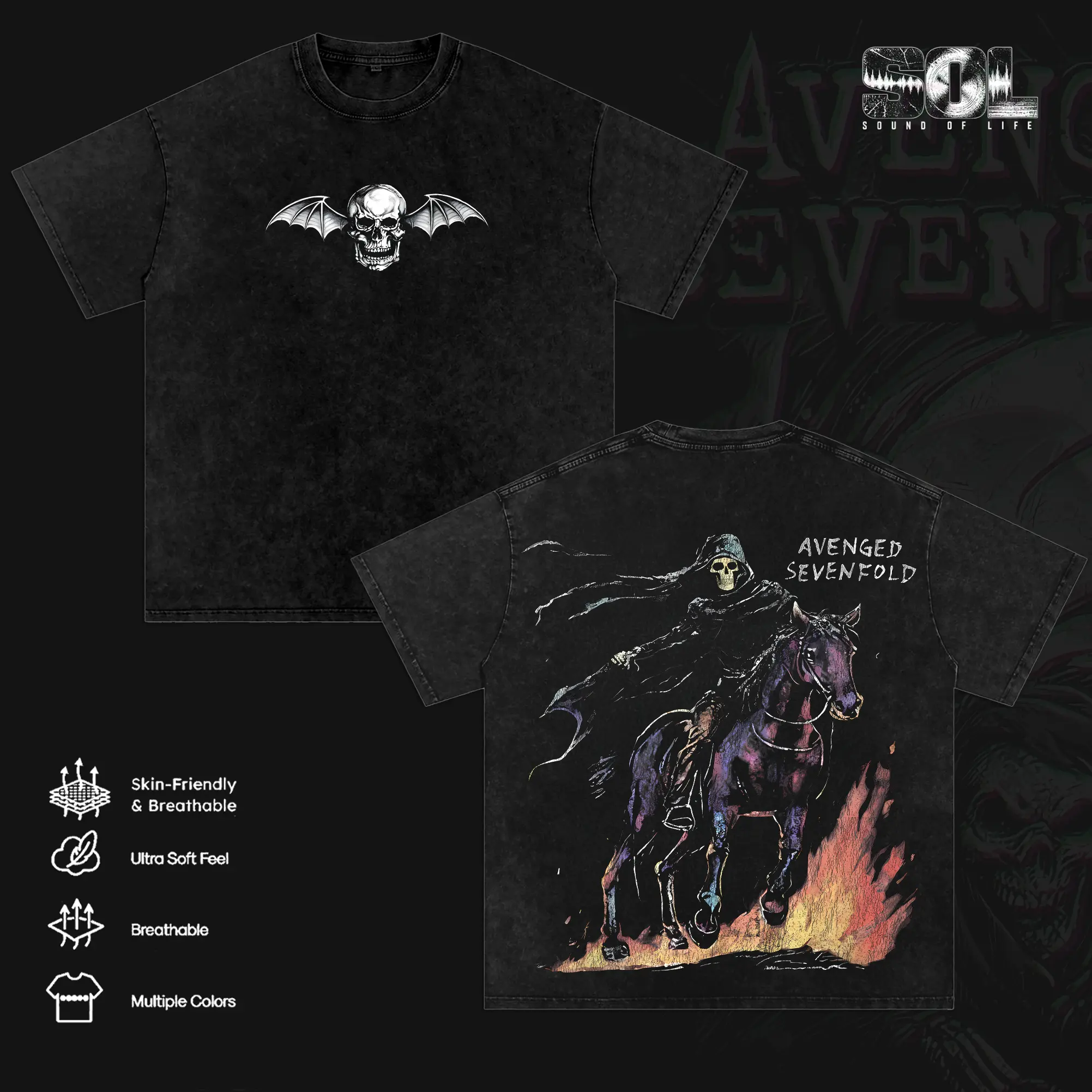 Avenged Sevenfold Band Tee Washed – Vintage Acid Wash Heavy Cotton Oversize Unisex Rock Band T-Shirt, Sweatshirt & Hoodie, Retro Y2K Metalcore Streetwear Top, A7X Tour Merch Menswear for Fans