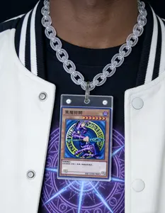 Yu-Gi-Oh  Necklace, Acrylic Card Holder Pendant with Changeable Cards, Hip Hop Street Chain, 3 Cards Included, Anime Fan Gift
