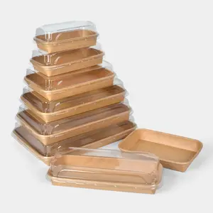 50 Disposable Paper Sushi Containers, Transparent Swiss Roll Cake Holder, Paper Deli Boxes for Sushi, Muffins, Waffles, Cookies, Business Desserts