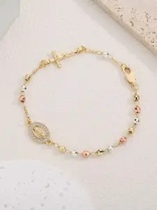 Cross Micro-Set Cubic Zirconia Mary Copper Chain Bracelet, Fashion Religious Prayer Women's Bracelet, Elegant Jewelry for Daily Wear, Beaded Bracelet