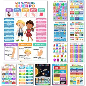 12 Spanish English Bilingual Educational Posters Water Proof Learning Chart for , , 1st Grade, Classroom Decoration, Alpabet, Alfabeto, Numbers, Seasons, Colors, Month of the