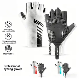 Half Finger Cycling Gloves for Men Women, SBR Padded Anti-Slip Mountain Bike Gloves, Breathable Lightweight Mesh Road Riding Gloves for Spring Autumn
