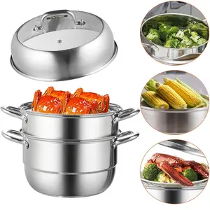 Steamer Pot for Cooking 14.96x11.81x15.75in Steam Pots with Lid 3-tier Stainless Steel Steaming Pot Multipurpose Cookware with Handle for Vegetable, Dumpling, Stock, Sauce, Food for Gas Electric Stove
