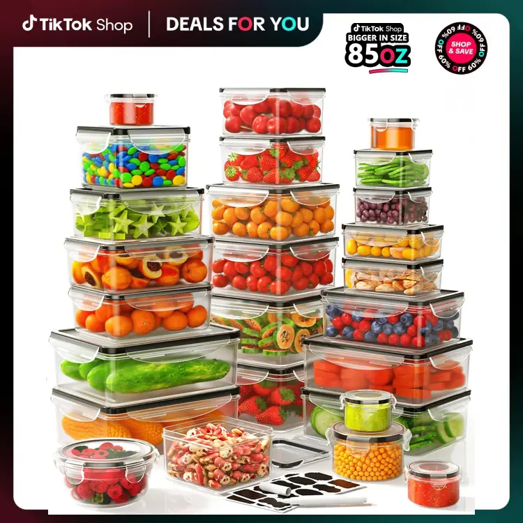 40 PCS Extra Large 85oz Airtight Food Storage Containers Set (20 Containers + 20 Lids), Leakproof, Reusable, Microwave & Dishwasher Safe, with Labels