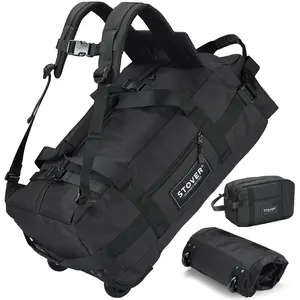 STOVER 45/80/100L Rolling Duffel Bag with Wheels, Large Durable Travel Duffle with Toiletry Bag, Heavy Duty, Packable with Shoulder Straps- Use as Luggage or Backpack, Men Women