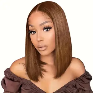 {Chocolate Brown Bob}Megalook 13x6 Glueless HD Lace Frontal Bob Wigs Short Cut Silky Straight Virgin Human Hair Pre-everything 180% Density