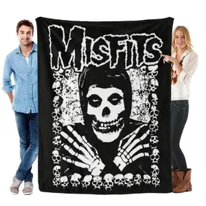 Misfits Skull Graphic Flannel Blanket Iconic Punk Rock Design with Bold Misfits and Skull Motifs Soft Plush Fabric for Cozy Lounging and Snuggling Ideal Gift for Punk Horror Fans bed sofa home decor