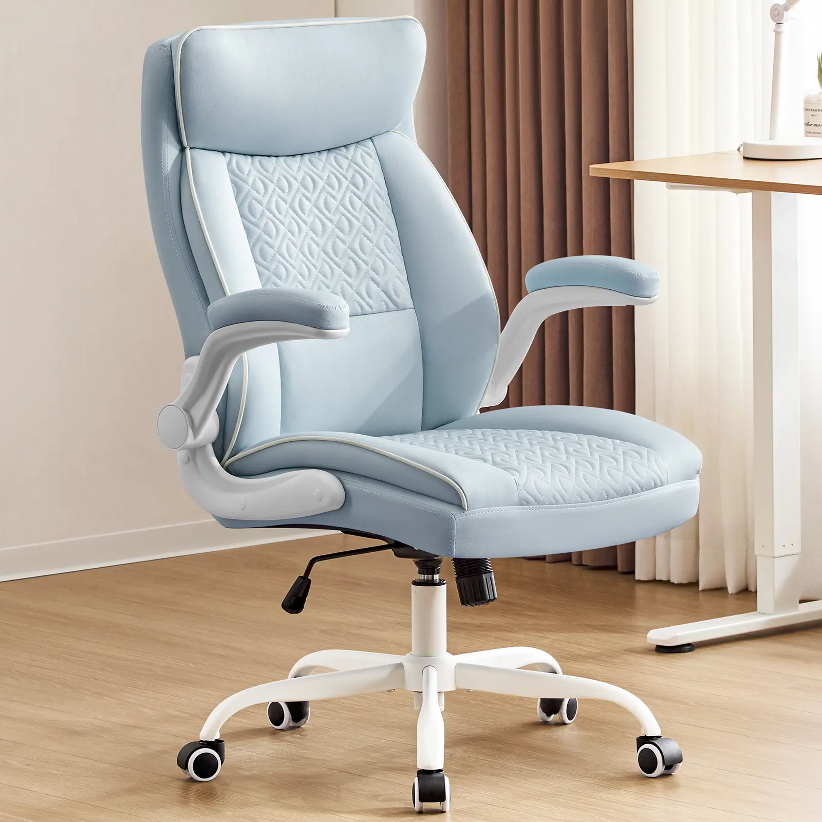 Executive Office Chair with High Back, Computer Desk Chair with Lumbar Support,Comfortable Leather Home Office Chairs 400lbs with Padded Flip-up Armrests, Adjustable Height,Tilting