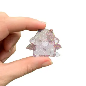 Black Bat Cow Holographic Sticker Halloween Water Bottle Laptop