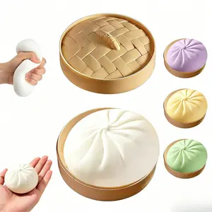 4 Pack Dumpling Squishy Cute Anxiety Relief Fidget Toy with Steamer Box Soft Squeeze Decompression Dough for Adults Q Elastic Soft Waxy Mengqu Cartoon Expression Safe Eco Material Food Stretchy Desk Toy squisk tok