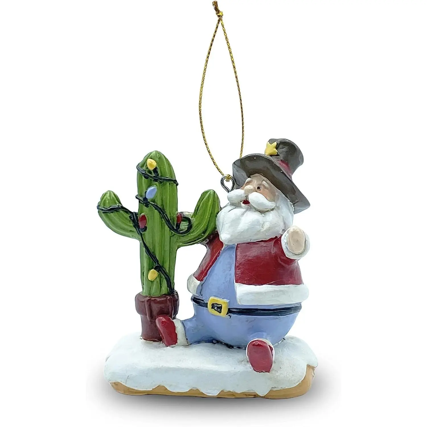 Cactus Christmas Tree with Sheriff Hat Santa Resin Christmas Ornament