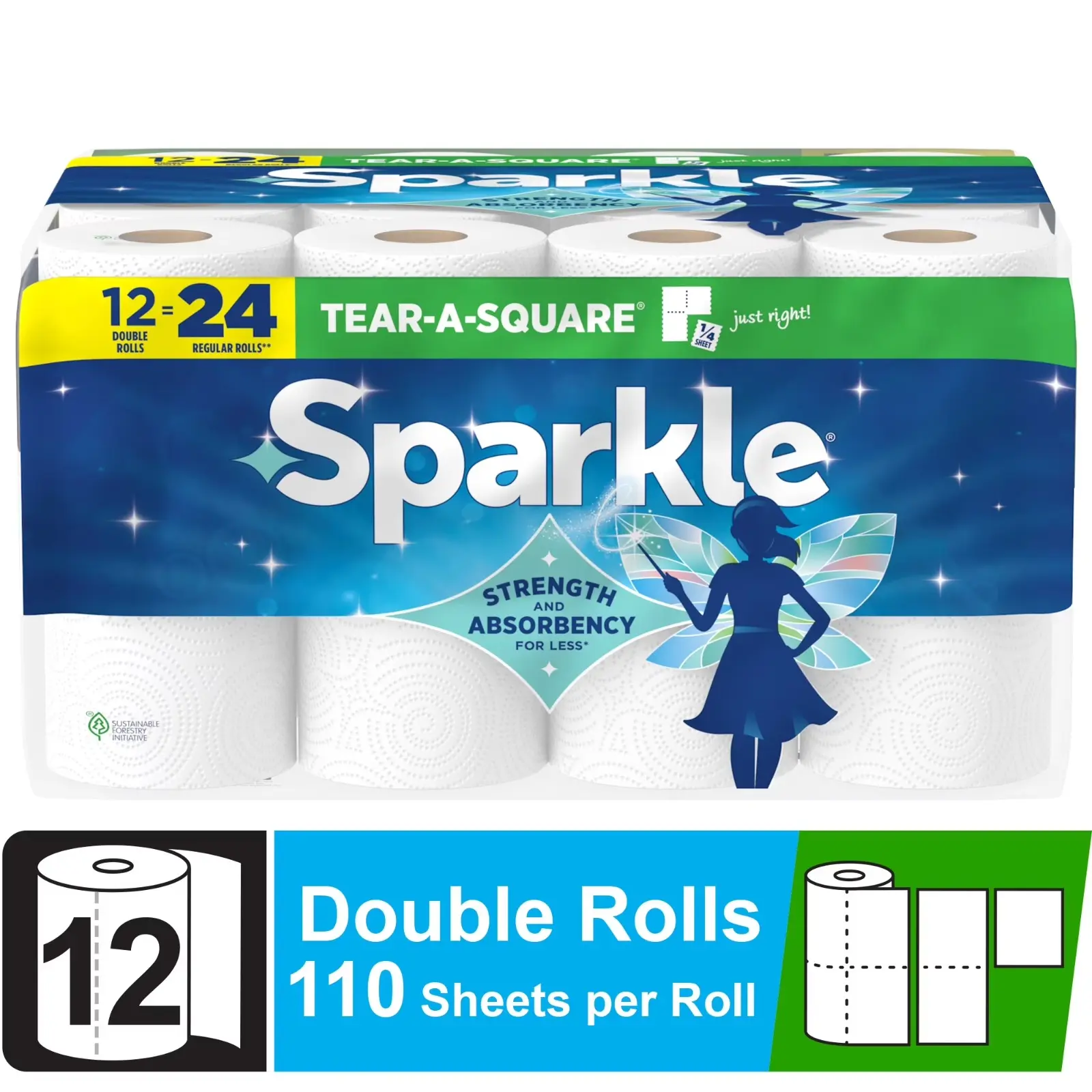 Tear-A-Square Paper Towels, 12 Double Rolls, 110 Sheets per Roll