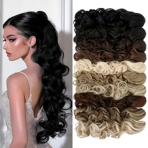 Dulchany Ponytail Extension 24 Inch Claw Clip in Ponytail Extension Long Curly Wavy Pony Tails Hair Extensions Synthetic Clip in Ponytail Hairpiece for Women Ponytailwig Wave Wig Wave Wig