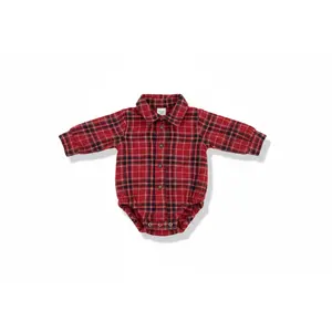 Red Plaid Flannel Baby Shirt Onesie – Size 0-3 Months (Gently Used)