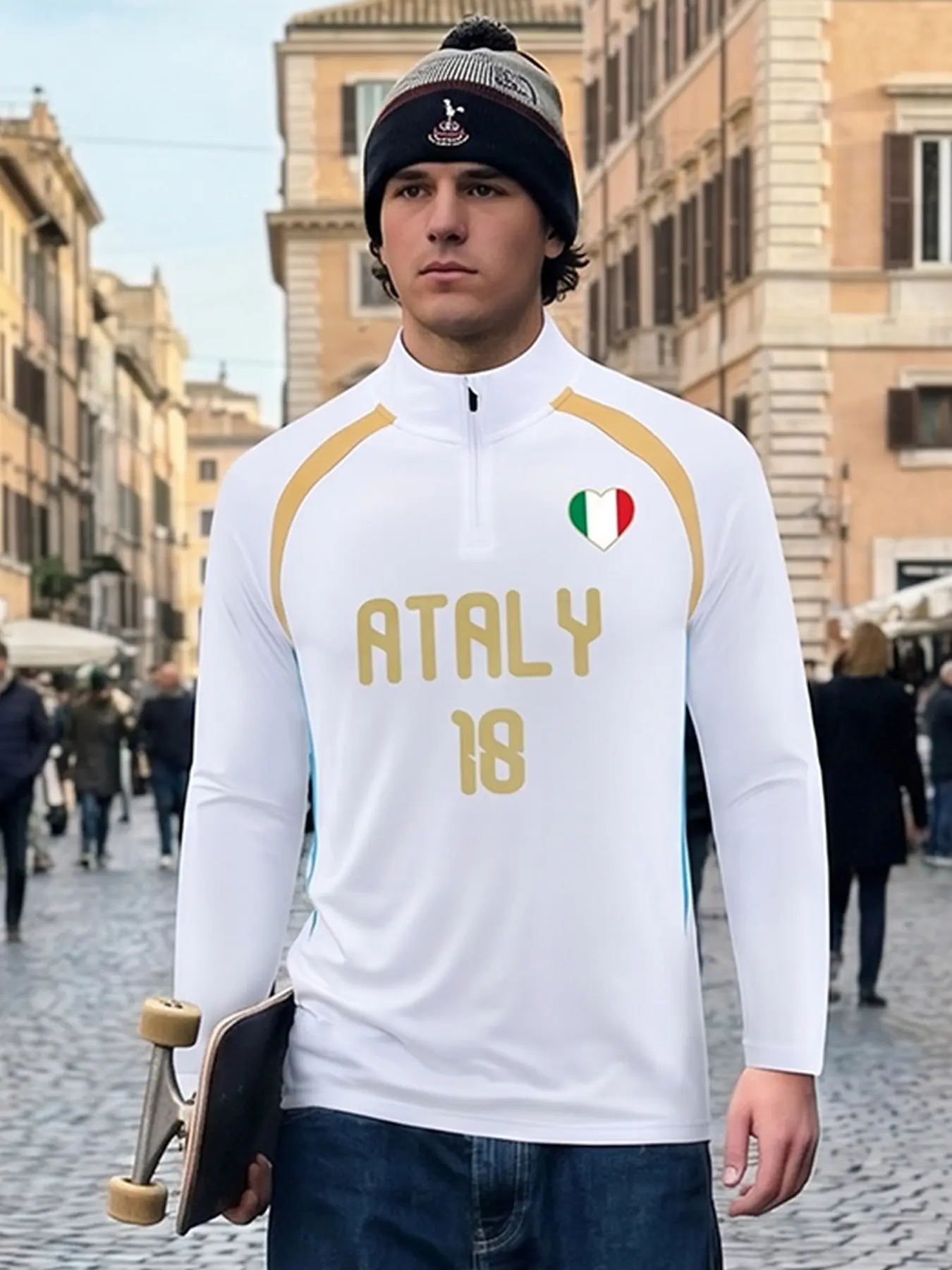 2026 Italian Style Half-Zip Long Sleeve Soccer Jersey, Quick-Dry Breathable Moisture-Wicking, Fan Exclusive 18 Design, Spring & Fall Pullover